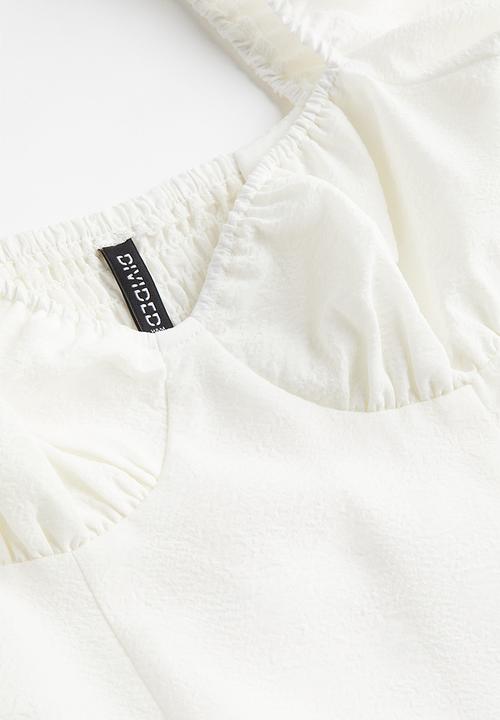 H&M - Puff-sleeved crêpe dress - cream 