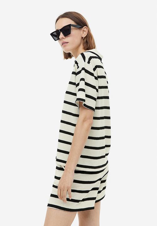 H&M - Collared top - cream striped