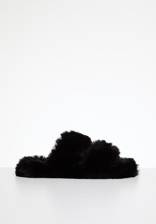 Pop Candy - Faux fur slippers - black