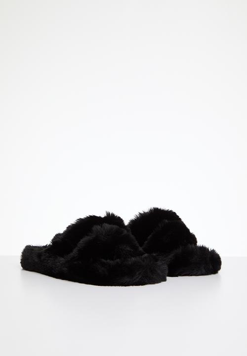 Pop Candy - Faux fur slippers - black