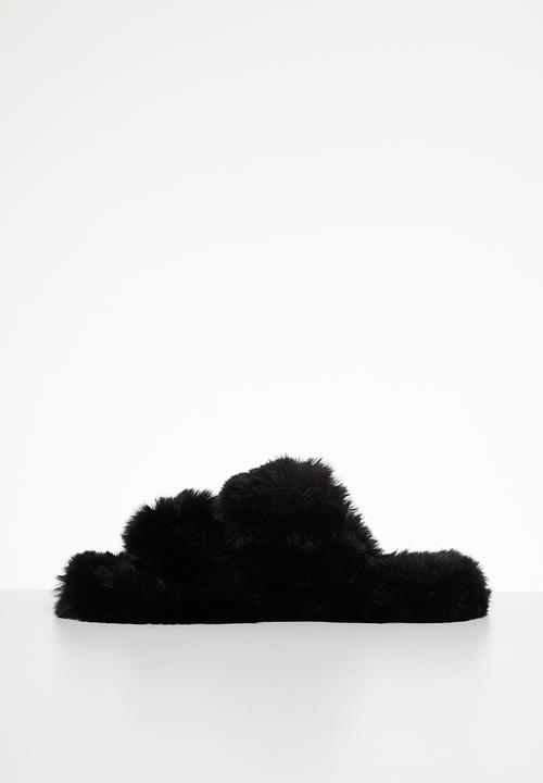 Pop Candy - Faux fur slippers - black
