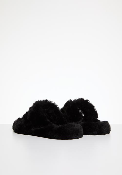 Pop Candy - Faux fur slippers - black