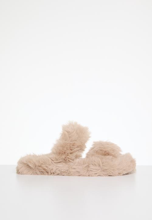 Pop Candy - Faux fur slippers - beige