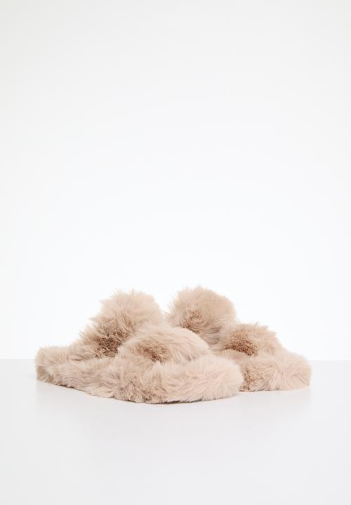 Pop Candy - Faux fur slippers - beige