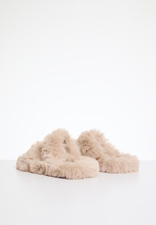 Pop Candy - Faux fur slippers - beige