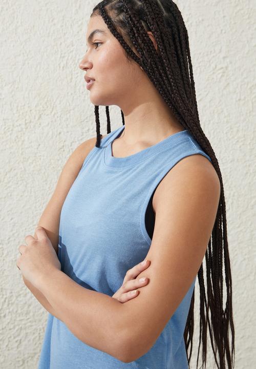 Cotton On - Active Curve Hem Tank - Mediterranean Blue