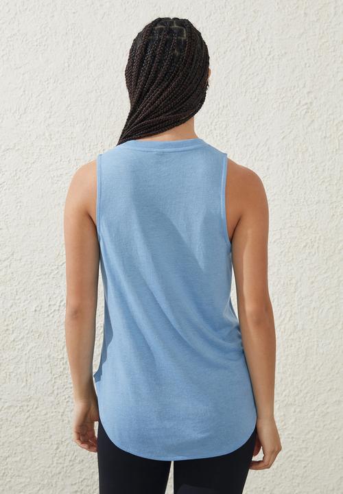 Cotton On - Active Curve Hem Tank - Mediterranean Blue