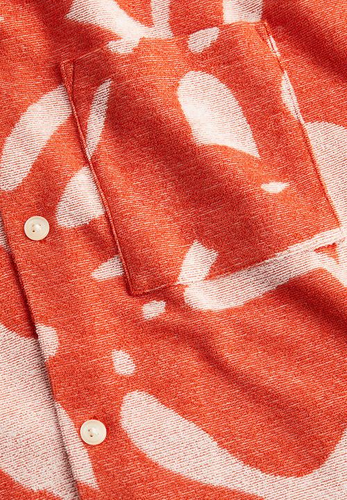 H&M - Regular fit terry resort shirt - orange leaf-patterned