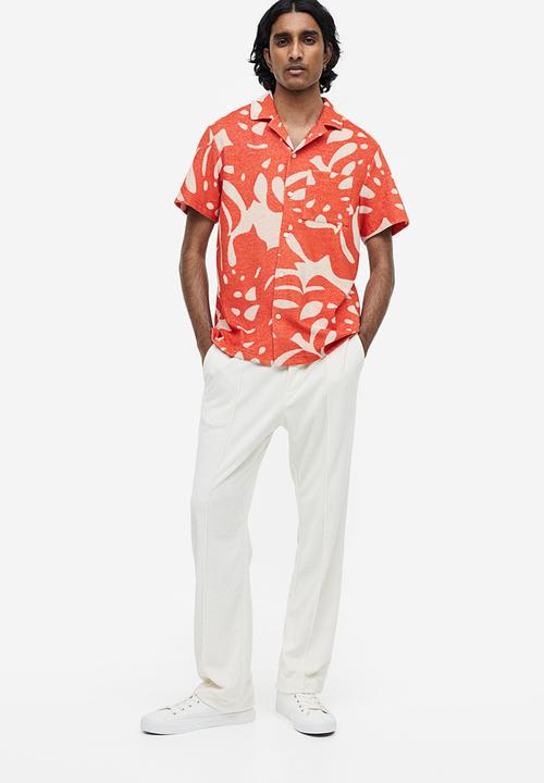 H&M - Regular fit terry resort shirt - orange leaf-patterned