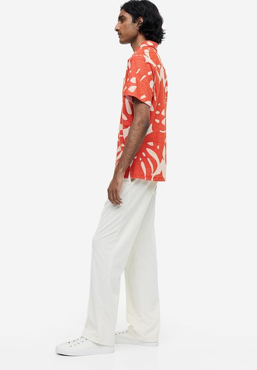 H&M - Regular fit terry resort shirt - orange leaf-patterned