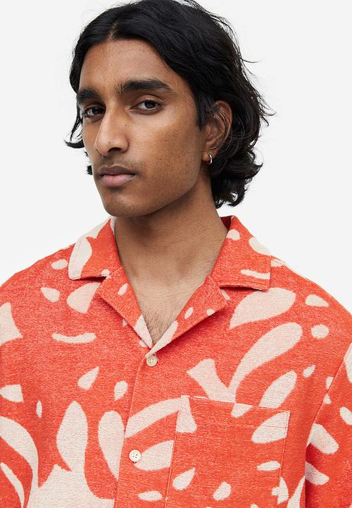 H&M - Regular fit terry resort shirt - orange leaf-patterned