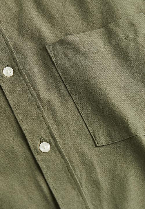H&M - Relaxed fit short-sleeved oxford shirt - khaki green