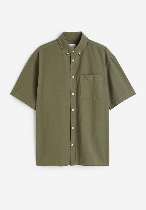 H&M - Relaxed fit short-sleeved oxford shirt - khaki green