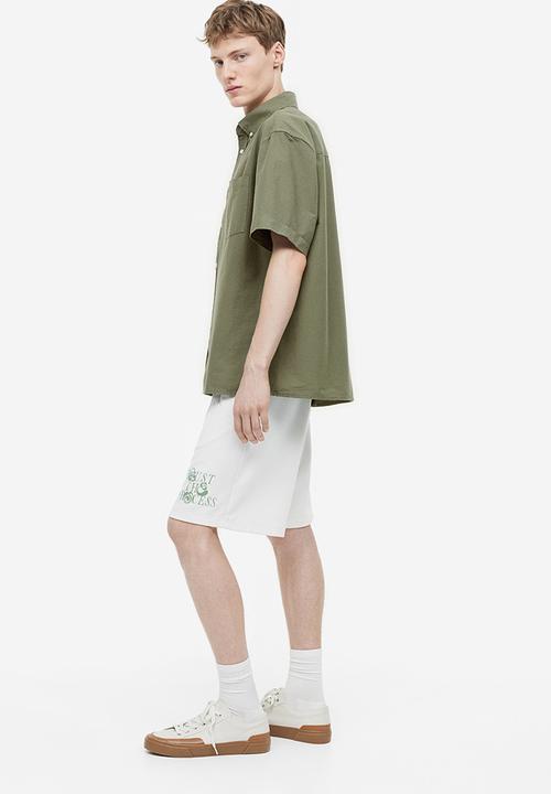 H&M - Relaxed fit short-sleeved oxford shirt - khaki green
