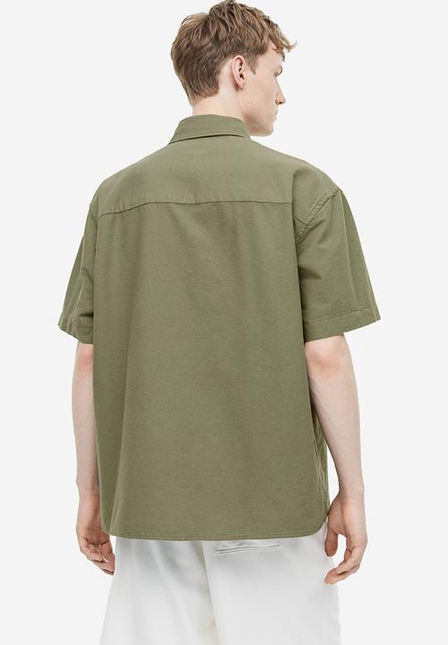 H&M - Relaxed fit short-sleeved oxford shirt - khaki green