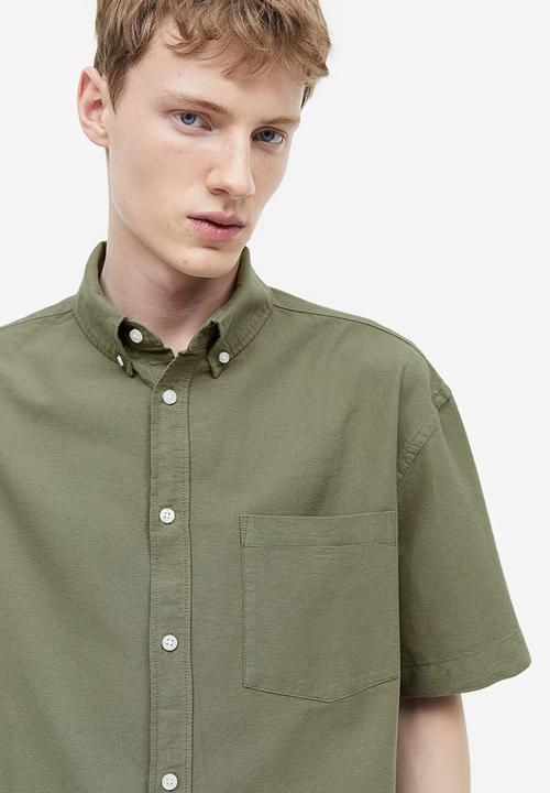 H&M - Relaxed fit short-sleeved oxford shirt - khaki green