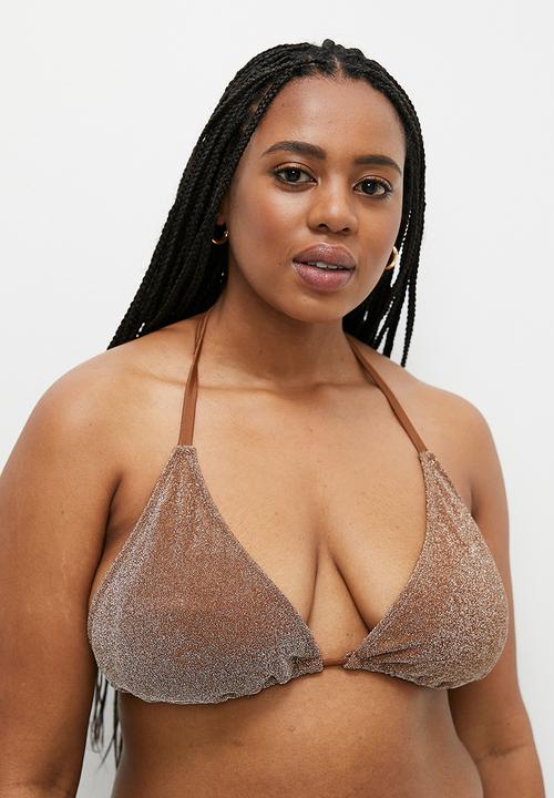Cotton On - Plus Slider Triangle Bikini Top - Acorn Brown Metallic
