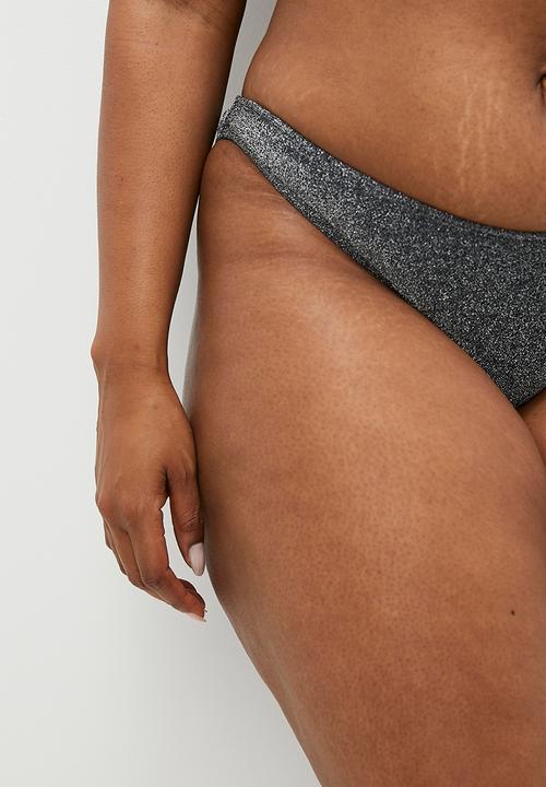 Cotton On - Plus High Side Brazilian Seam Bikini Bottom - Black Metallic