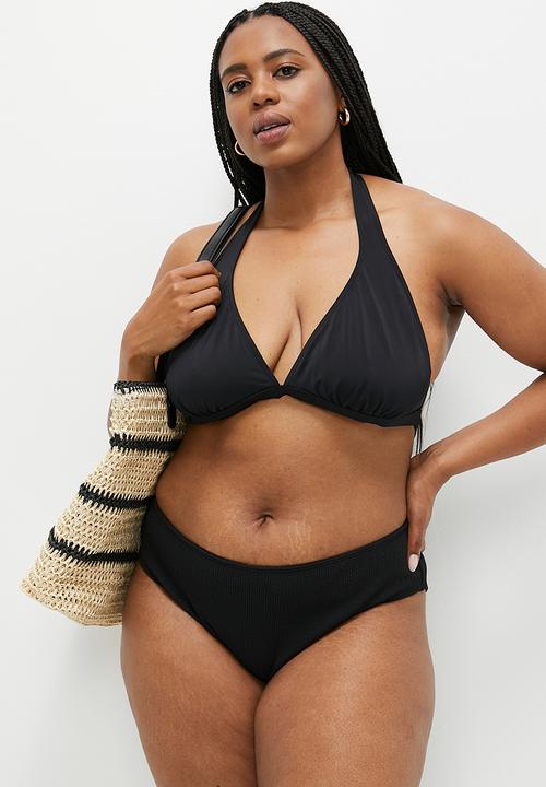 Cotton On - Plus Highwaisted Full Bikini Bottom - Black Crinkle