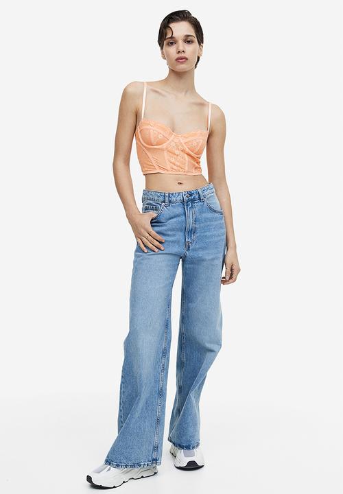 H&M - Lace-detail mesh bustier top - apricot 