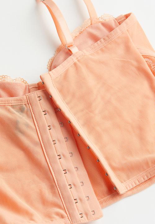 H&M - Lace-detail mesh bustier top - apricot 