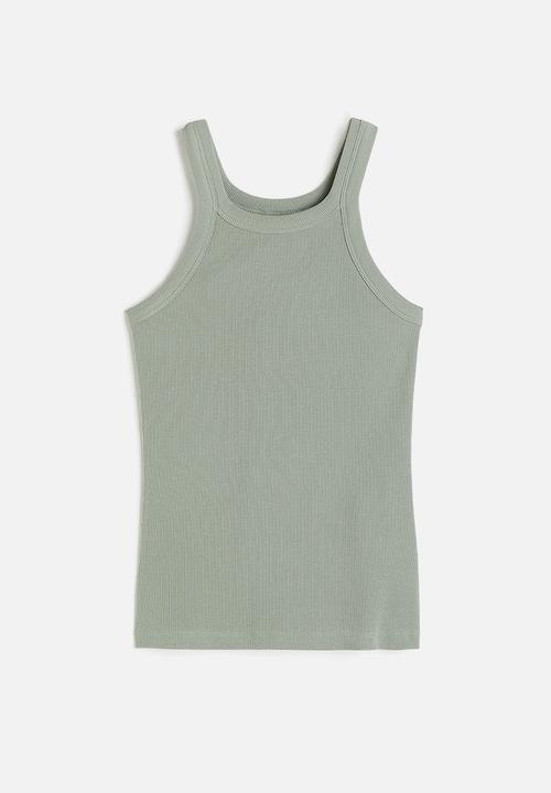 H&M - Ribbed vest top - sage green
