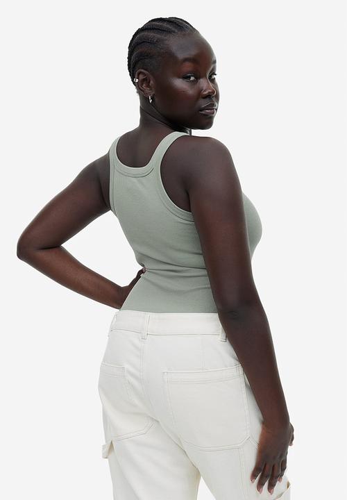 H&M - Ribbed vest top - sage green