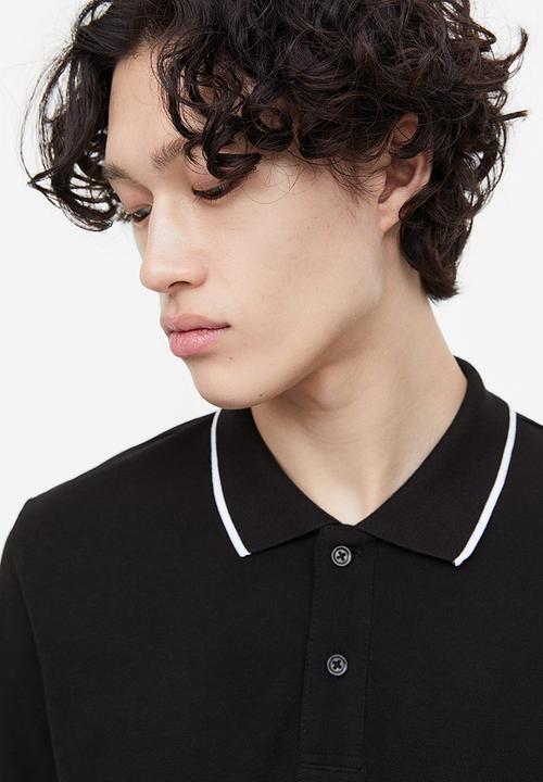 H&M - Slim fit cotton polo shirt - black
