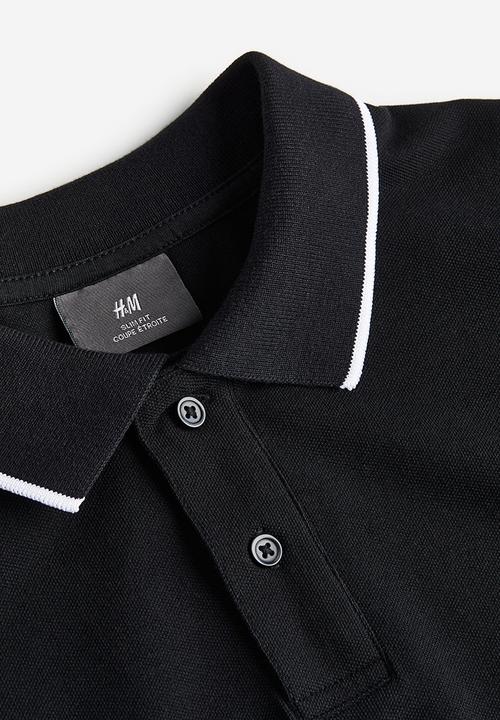 H&M - Slim fit cotton polo shirt - black