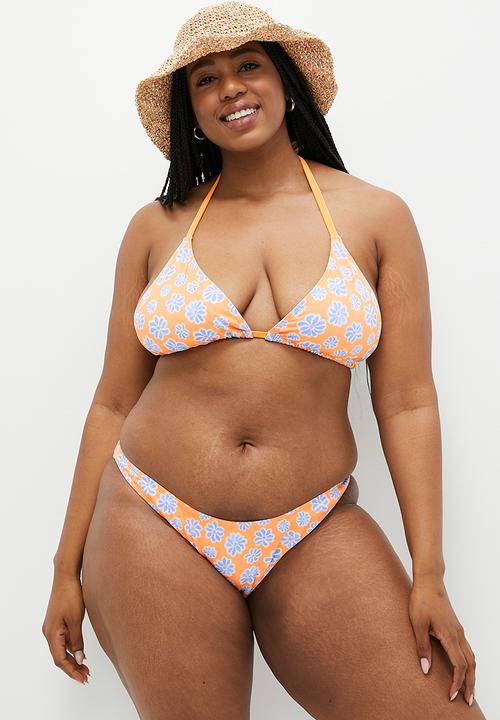 Cotton On - Plus Slider Triangle Bikini Top - Mia Floral Orange