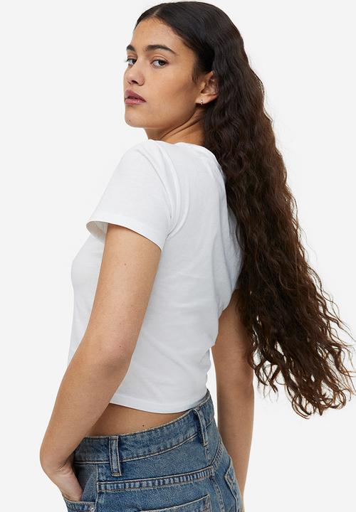 H&M - Printed cropped top - white portofino