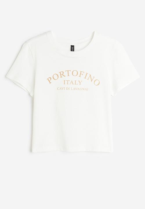H&M - Printed cropped top - white portofino