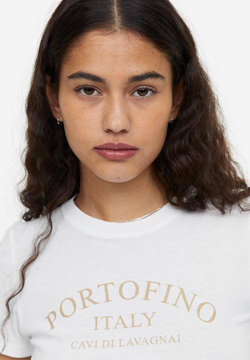 H&M - Printed cropped top - white portofino