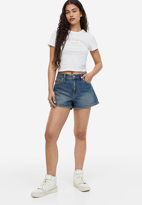 H&M - Printed cropped top - white portofino