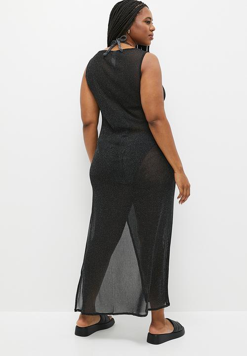 Cotton On - Plus Glitter Beach High Neck Maxi Dress - Black Metallic