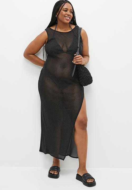 Cotton On - Plus Glitter Beach High Neck Maxi Dress - Black Metallic