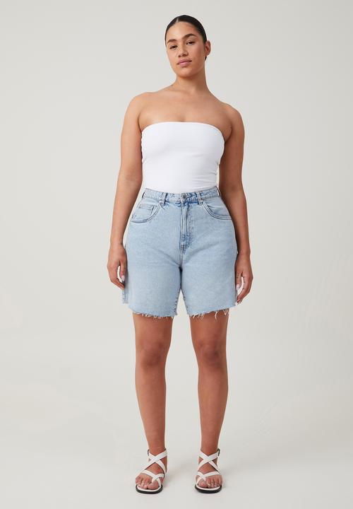 Cotton On - Plus Curvy Relaxed Denim Short - Palm Blue