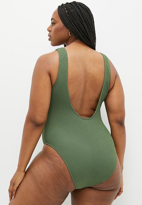 Cotton On - Scoop Back One Piece Cheeky - Khaki Crinkle