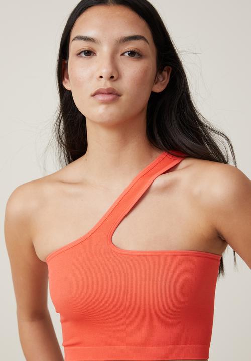 Cotton On - Seamless One Shoulder Micro Crop - Apricot Fizz
