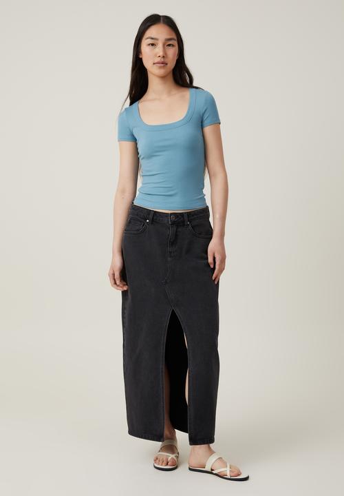Cotton On - Staple Rib Scoop Neck Short Sleeve Top - Aspen Blue