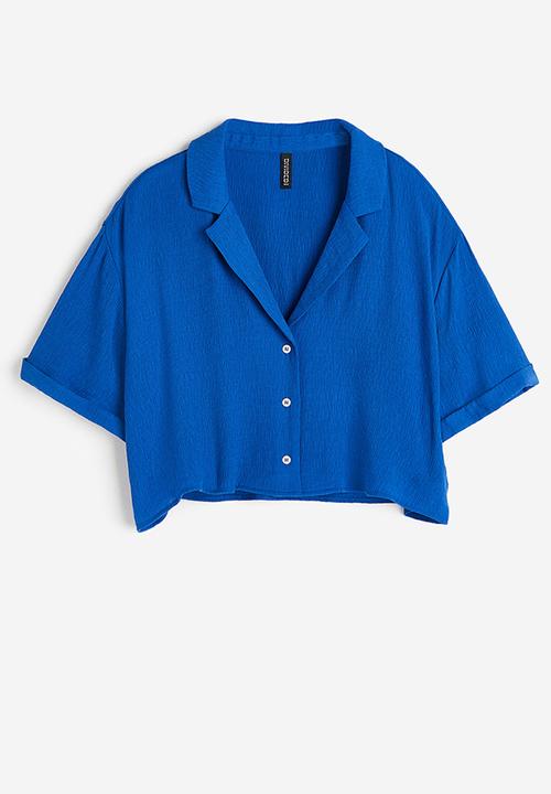 H&M - Crinkled resort shirt - bright blue - 1157280003