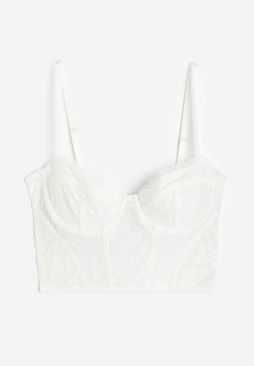 H&M - Lace-detail mesh bustier top - white