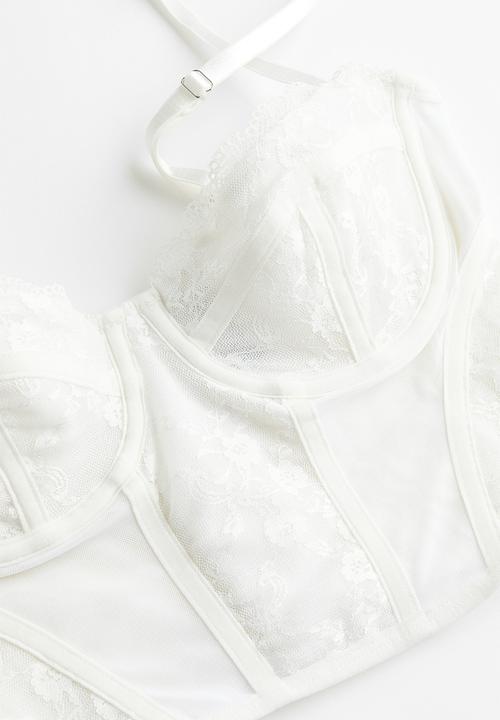 H&M - Lace-detail mesh bustier top - white