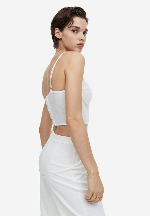 H&M - Lace-detail mesh bustier top - white