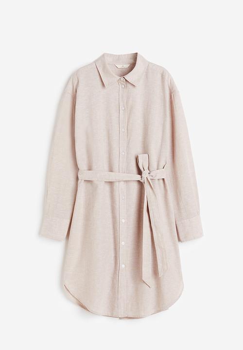 H&M - Linen-blend shirt dress - light beige