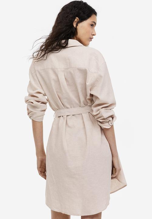 H&M - Linen-blend shirt dress - light beige