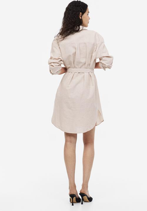 H&M - Linen-blend shirt dress - light beige