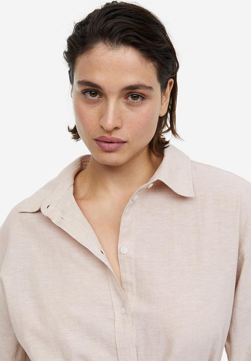H&M - Linen-blend shirt dress - light beige