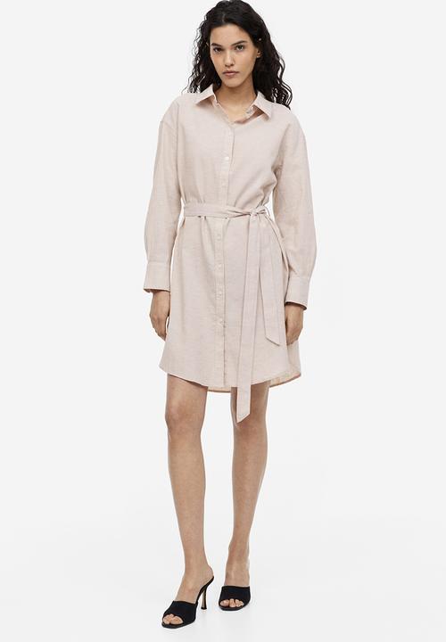 H&M - Linen-blend shirt dress - light beige