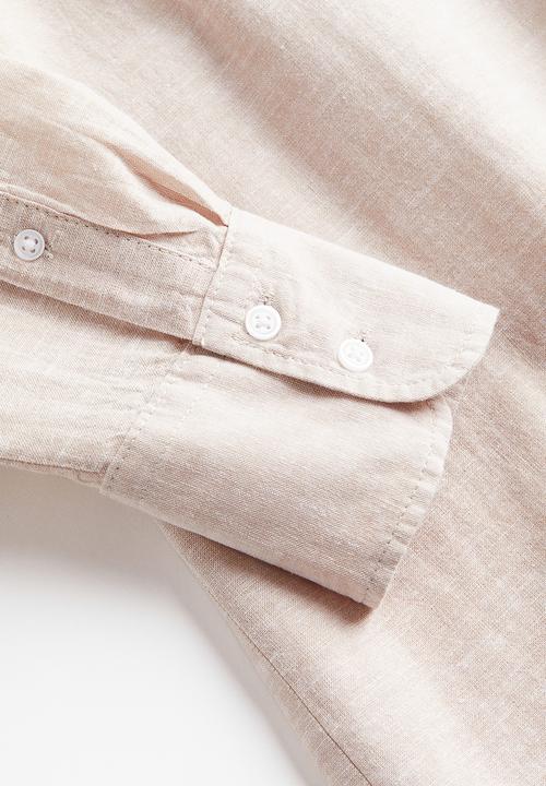 H&M - Linen-blend shirt dress - light beige